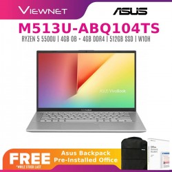 ASUS VIVOBOOK 15 M513U-ABQ103TS (BLACK) M513U-ABQ104TS (SILVER) (R5-5500U/8GB/512GB SSD/15.6 FHD/W10/2YRS) OFFICE H&S 2019 + FREE BACPACK