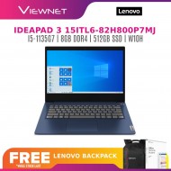 LENOVO IDEAPAD 3 15ITL6 82H800P7MJ/82H800P8MJ LAPTOP (I5-1135G7,8GB,512GB SSD,15.6" FHD,IRIS XE GRAPHICS,WIN10) FREE BACKPACK + PRE-INSTALLED OFFICE H&S 2019